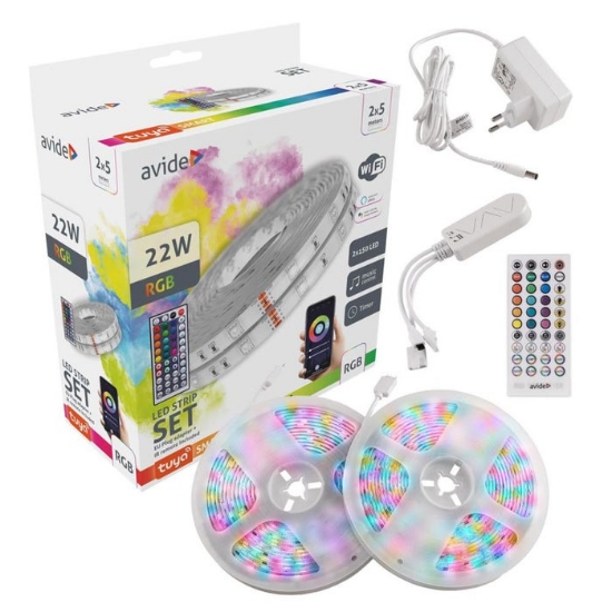 Imagine Bandă LED AVIDE 12V 22W RGB 2x5m cu control muzical și telecomandă