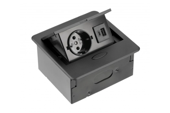 Imagine Priză încorporabilă Avaro 1xSchuko 2xUSB A+C 1.5m negru