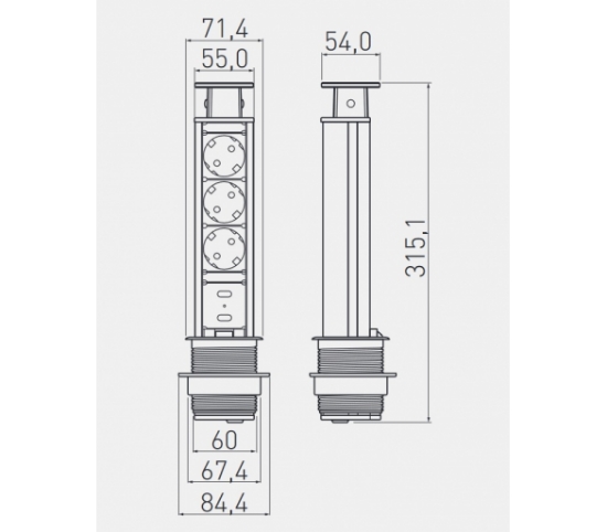Imagine Priză încorporabilă în blat GTV AE-PBSUC2GS-10, 2 prize Schuko, 2 porturi USB 2.1A, cablu 1.5m, alb mat