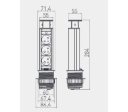 Imagine Priză încorporabilă în blat GTV AE-PBSUC2GS-10, 2 prize Schuko, 2 porturi USB 2.1A, cablu 1.5m, alb mat