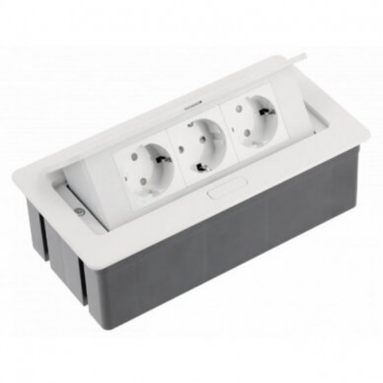 Imagine Priză încorporabilă GTV SOFT, 3xSchuko, cablu 1,5m, alb