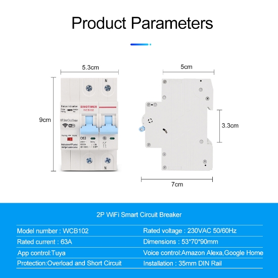 Imagine Întrerupător de circuit inteligent la suprasarcină și scurtcircuit Sinotimer WCB102
