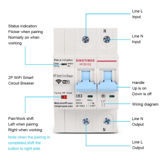 Imagine Întrerupător de circuit inteligent la suprasarcină și scurtcircuit Sinotimer WCB102