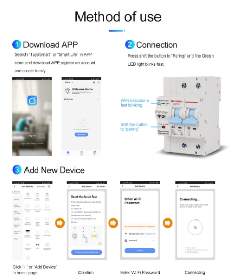 Imagine Întrerupător de circuit inteligent la suprasarcină și scurtcircuit Sinotimer WCB102
