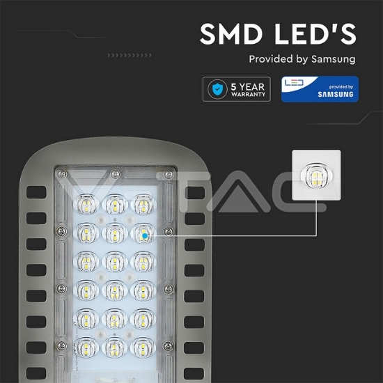 Imagine Corp de iluminat stradal LED V-TAC PRO VT-34ST 30W cu chip Samsung, 6400K, 120lm/W, IP65, 5 ani garanție