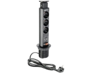 Imagine Priză încastrabilă rotundă cu 3 prize Schuko și 2 porturi USB, neagră