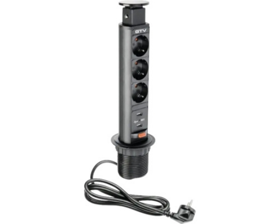 Imagine Priză încastrabilă rotundă cu 3 prize Schuko și 2 porturi USB, neagră