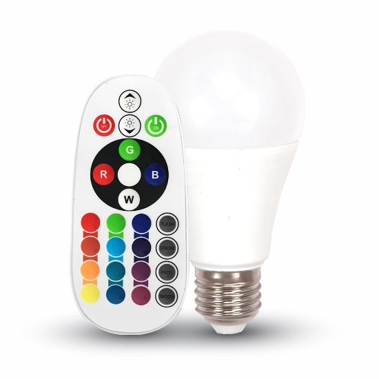 Imagine Bec LED V-TAC A60 E27 6W RGB cu telecomandă