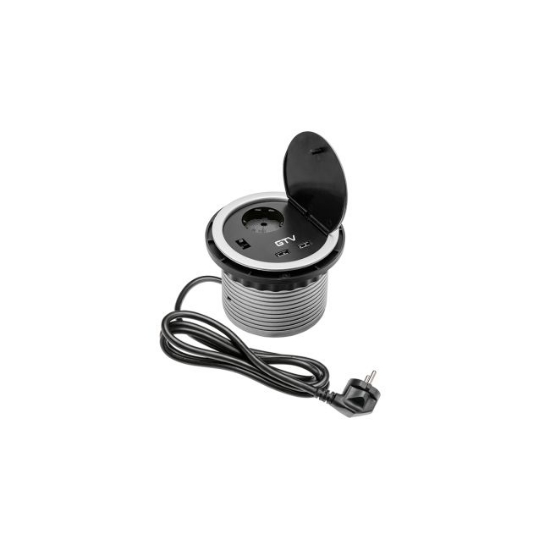 Imagine Priză încastrabilă rotundă GTV cu Schuko și 2xUSB Aluminiu