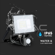 Imagine Proiector LED SMD 20W 6400K IP65 cu senzor de mișcare V-TAC Negru