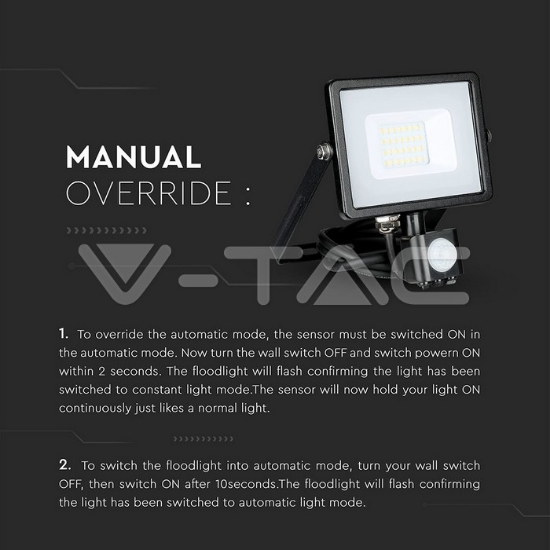Imagine Proiector LED SMD 20W 6400K IP65 cu senzor de mișcare V-TAC Negru