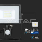 Imagine Proiector LED SMD 20W 6400K IP65 cu senzor de mișcare V-TAC Negru