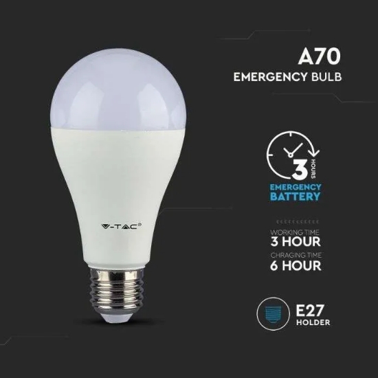 Imagine Bec LED A70 cu acumulator E27 9W 6400K alb rece