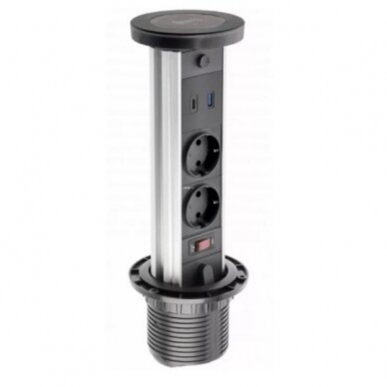 Imagine Priză încorporabilă în mobilier Camino 2x Schuko, USB-A, USB-C, Inducție, cablu 1.5 m, negru, GTV