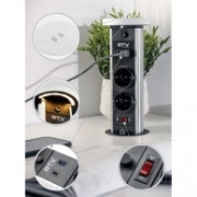 Imagine Priză încorporabilă în mobilier Camino 2x Schuko, USB-A, USB-C, Inducție, cablu 1.5 m, negru, GTV