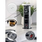 Imagine Priză încorporabilă în mobilier Camino 2x Schuko, USB-A, USB-C, Inducție, cablu 1.5 m, negru, GTV