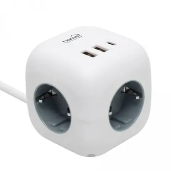 Imagine Distribuitor cub cu comutator, 3 prize 16A 250V, 1,5m, 2xUSB-A, 1xUSB-C