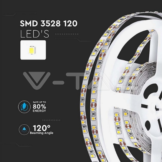 Imagine Bandă LED V-TAC 12V 3528 120LED/8W/M IP20 4500K 5M Rola