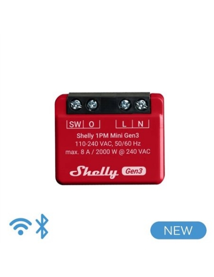 Imagine Shelly 1PM Mini Gen3 - Releu inteligent 1 canal, 8A, WiFi și Bluetooth