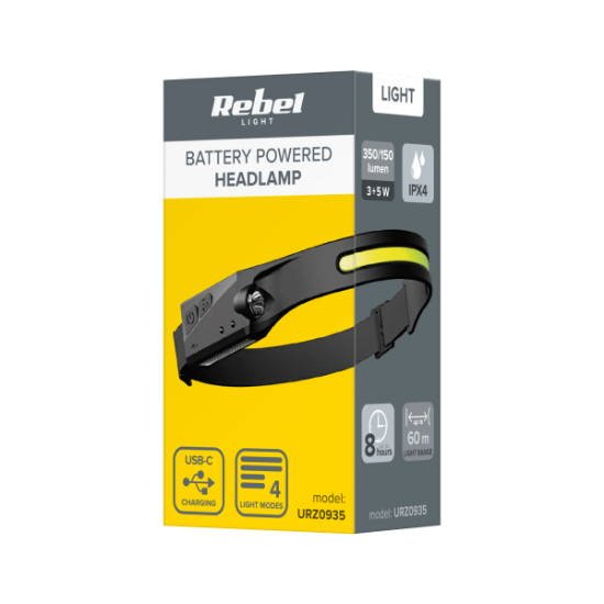 Imagine Lanternă frontală LED+COB 3W+5W cu acumulator Rebel