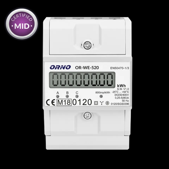 Imagine Contor trifazic 4 module, 3 x 80A, 3x230V/400V AC, 50/60Hz, certificare MID