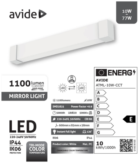 Imagine Lampa LED pentru oglindă 600mm 10W 1100lm IP44 CCT