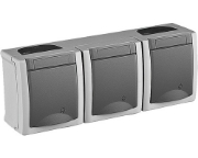 Imagine Priză triplă cu împământare IP54 Pacific Panasonic, PT, gri