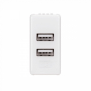 Imagine Priză dublă USB Gewiss Chorus GW10450, montaj încastrat, albă, modulară - 5V, 2.1A