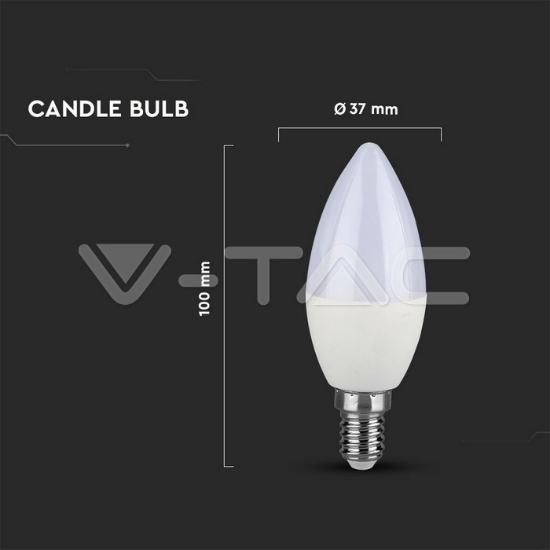 Imagine Bec LED V-TAC cu cip Samsung, formă lumânare, E14, 7W, lumină caldă