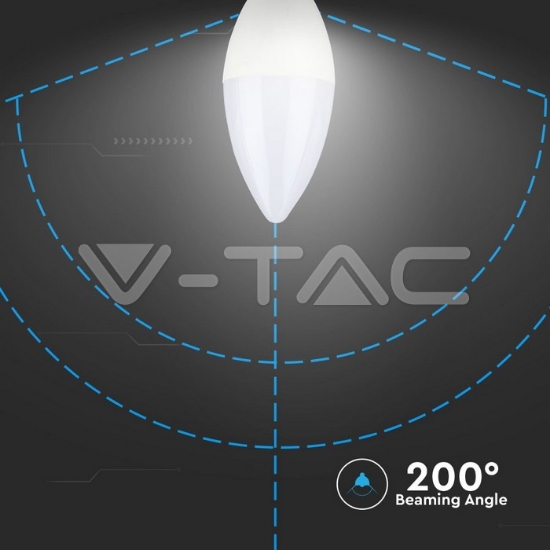 Imagine Bec LED V-TAC cu cip Samsung, formă lumânare, E14, 7W, lumină caldă