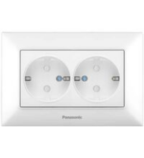 Imagine Priză dublă cu împământare și protecție pentru copii Arkedia Panasonic, ST, albă
