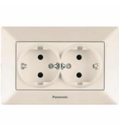 Imagine Priză dublă cu împământare și protecție pentru copii Arkedia Panasonic, ST, albă