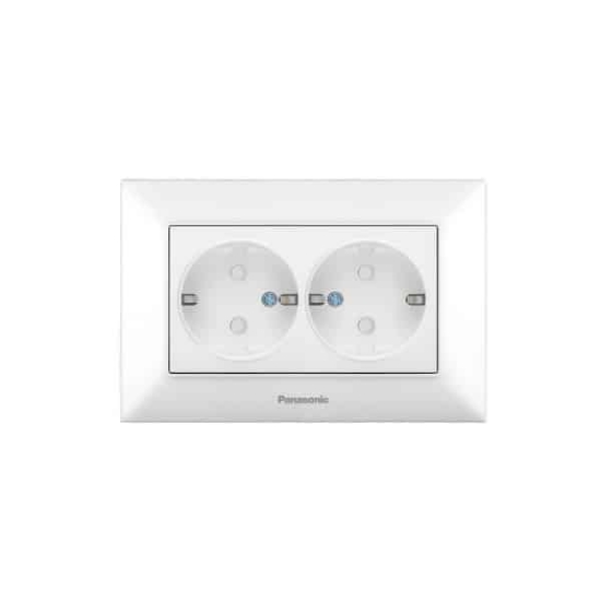 Imagine Priză dublă cu împământare și protecție pentru copii Arkedia Panasonic, ST, albă