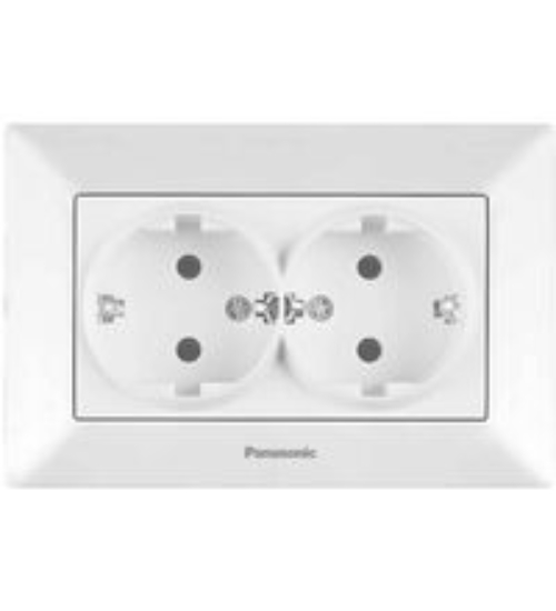 Imagine Priză dublă cu împământare și protecție pentru copii Arkedia Panasonic, ST, albă