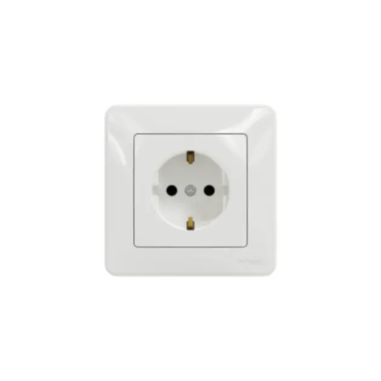 Imagine Priză 2P+E cu obturatoare și ramă decorativă albă