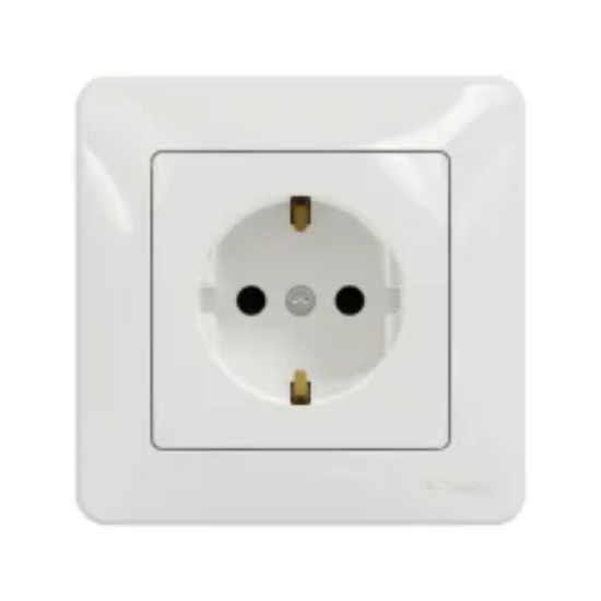 Imagine Priză 2P+E cu obturatoare și ramă decorativă albă