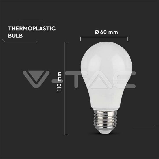 Imagine Bec LED V-TAC A60 E27 10.5W 6500K Alb Rece
