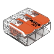 Imagine Clema de legătură rapidă WAGO 221-613 cu 3 conductori și manete, transparentă, 0,5-6 mm², 41A