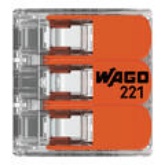 Imagine Clema de legătură rapidă WAGO 221-613 cu 3 conductori și manete, transparentă, 0,5-6 mm², 41A