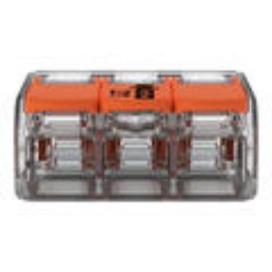 Imagine Clema de legătură rapidă WAGO 221-613 cu 3 conductori și manete, transparentă, 0,5-6 mm², 41A
