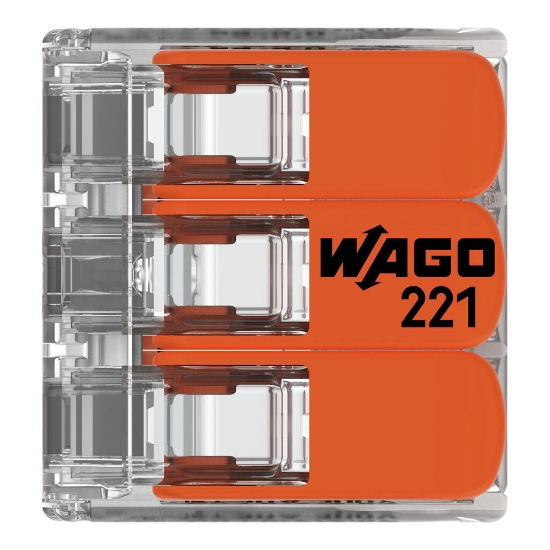 Imagine Clema de legătură rapidă WAGO 221-613 cu 3 conductori și manete, transparentă, 0,5-6 mm², 41A