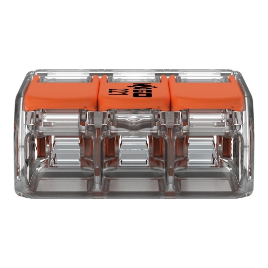 Imagine Clema de legătură rapidă WAGO 221-613 cu 3 conductori și manete, transparentă, 0,5-6 mm², 41A