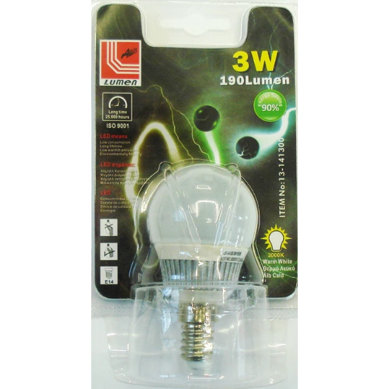 Imagine Bec LED sferic E14 3W lumină caldă 230V