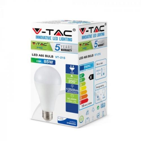 Imagine Bec LED V-TAC Chip Samsung A65 E27 15W Lumină Caldă 5 Ani Garanție