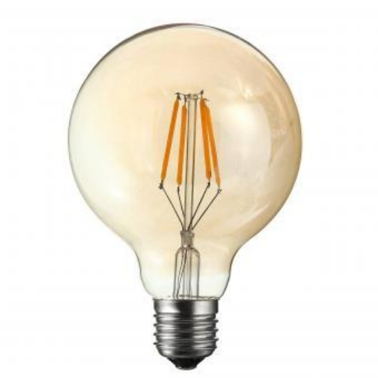 Imagine Bec LED G125 E27 8W cu filament 2200K alb cald