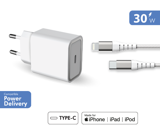 Imagine Încărcător USB dublu Tip C+C 30W Power Delivery 2M L.NOW
