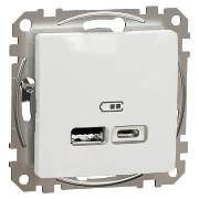 Imagine Priză dublă USB A + USB C Schneider Sedna SDD111402, încastrată, albă