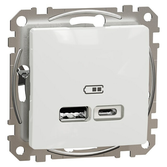 Imagine Priză dublă USB A + USB C Schneider Sedna SDD111402, încastrată, albă
