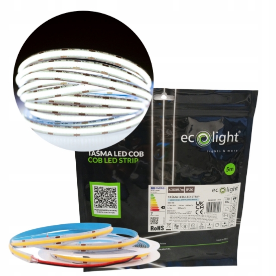 Imagine Set Bandă LED COB 24V 6000K 7W/m 630lm/m IP20 5m