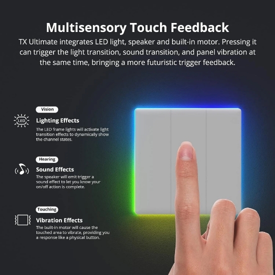 Imagine Intrerupator Smart Sonoff T5-2C-86 WiFi cu Full Touch (2 canale), Lumina LED 5A/1200W
